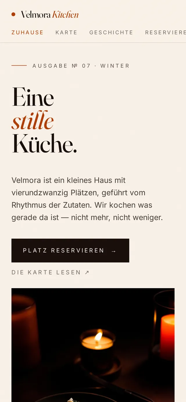 Mobile Ansicht der Website Restaurant Experience